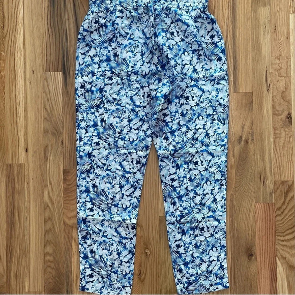 Theory Blue & White Floral Silk High Waisted Crop Pants Size P - Picture 5 of 5